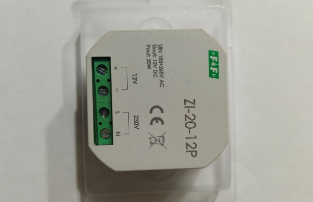 Zasilacz impulsowy do puszki podtynkowej  , Zasilacz impulsowy ZI-20-12P - Zdjęcie 1