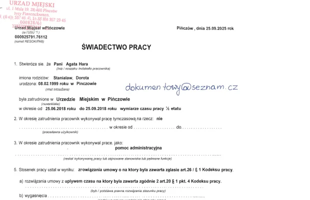 Świadectwo Pracy. Potwierdź Zatrudnienie - Zdjęcie 1