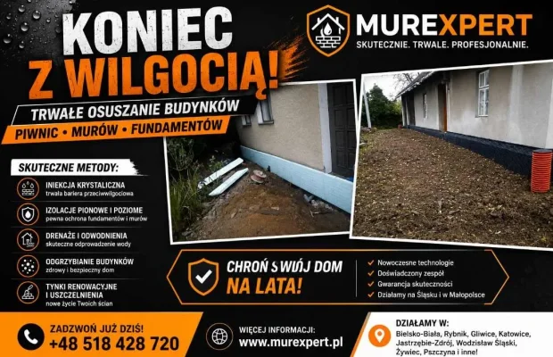 Osuszanie budynków, izolacja fundamentów, iniekcja krystalic - Zdjęcie 1