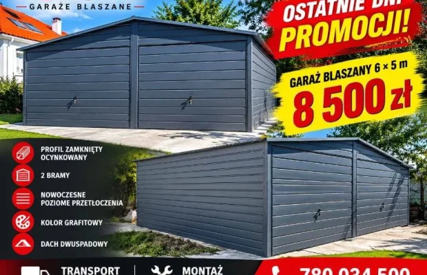 Garaż Blaszany 6x5 antracytowy 1szt W okazyjnej Cenie dostępna - Zdjęcie 1