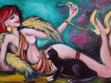 Zdjęcie: Kobieta z Kotem - sprzedam obraz olejny na płótnie