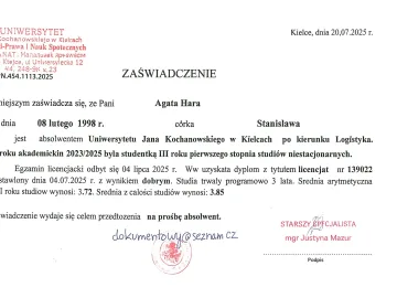 Zaświadczenie Absolwenta Uniwersytetu Lub Innej Uczelni