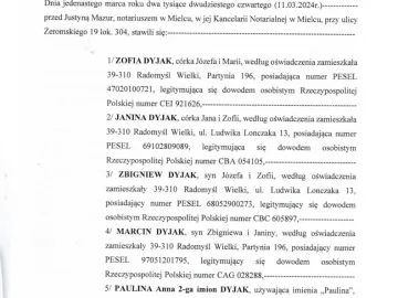 Pozwolenie na budowę , Akt Notarialny, Wypis z Rejestru