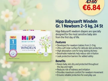 HiPP Babysanft Windeln Gr. 1 Newborn 2–5 kg – 24 szt.