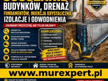 Osuszanie budynków, drenaż fundamentów, iniekcja krystaliczna, iz