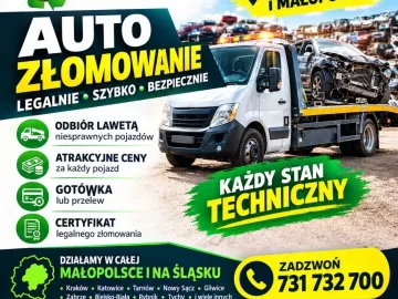 Auto złomowanie GOTÓWKA - legalne złomowanie samochodów Śląsk i M